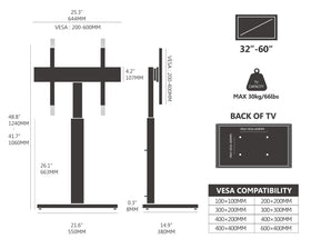 FITUEYES scale comparison illustrating fit for 32 to 60 inch TVs