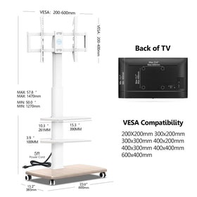 FITUEYES storage shelves maximize space around your TV cart for accessories
