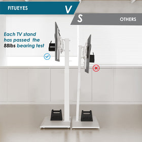 FITUEYES sturdy 88-lb capacity symbolizing heavy TV support on living room floor.