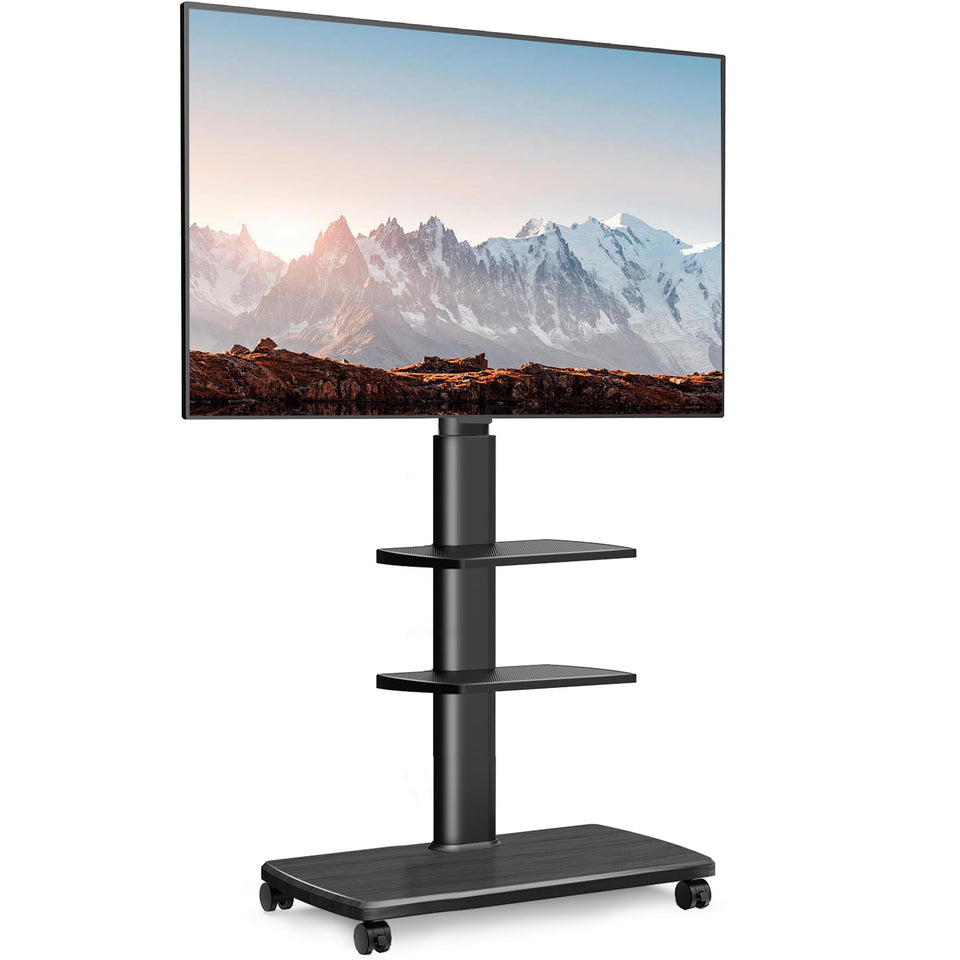 FITUEYES base view of the mobile TV stand for stable room-wide placement