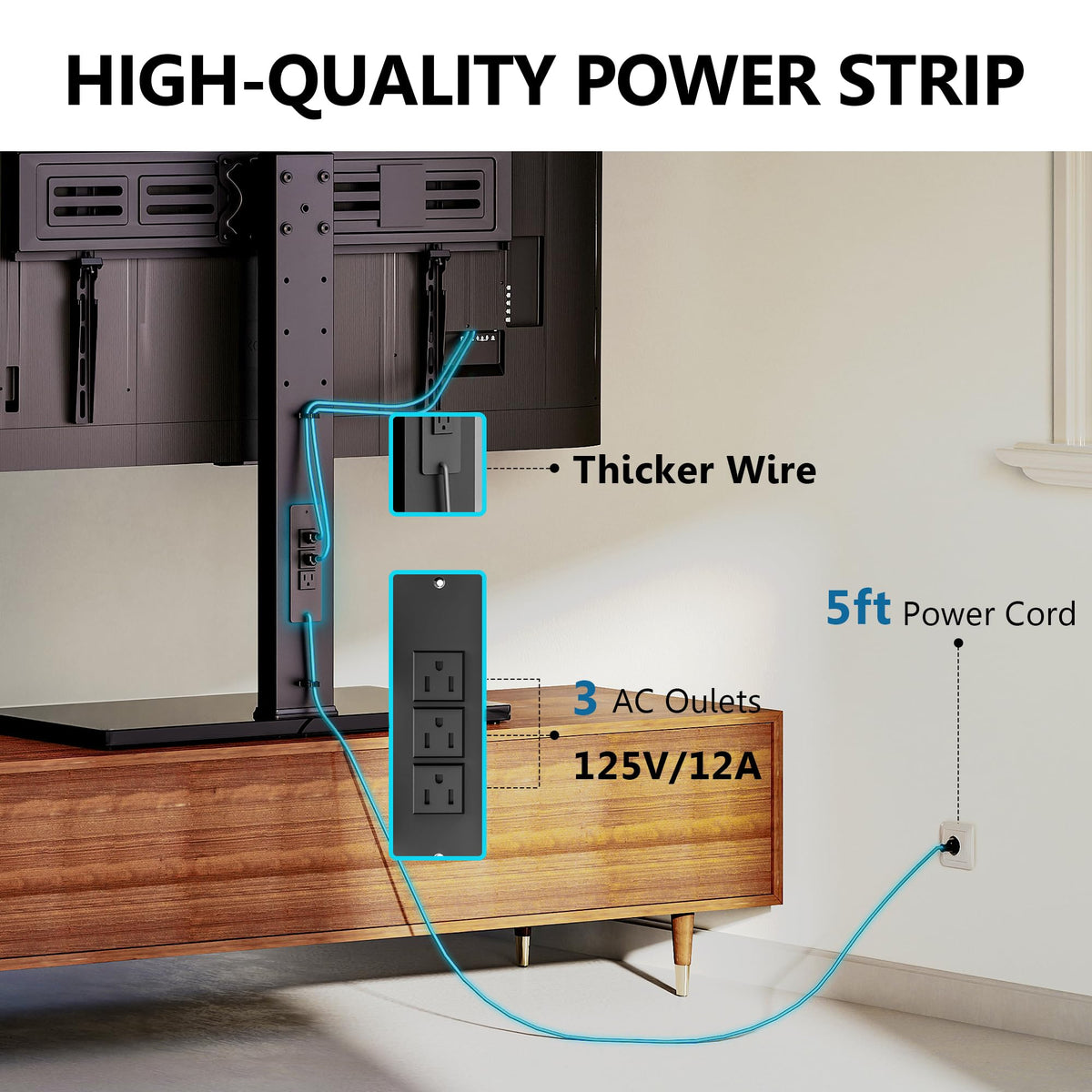 FITUEYES built-in power outlets provide easy access for peripherals.