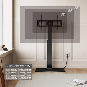 FITUEYES TV swiveled on stand demonstrating 30 degree adjustment for wider viewing angles