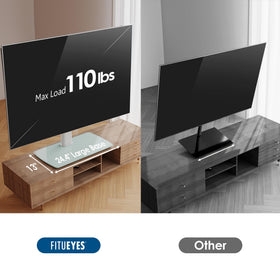 FITUEYES anti-tip engineering keeps large TVs stable on a table.