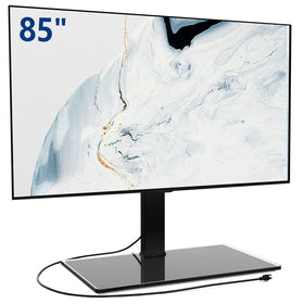FITUEYES universal TV stand base with a stable 27.5-inch glass panel.
