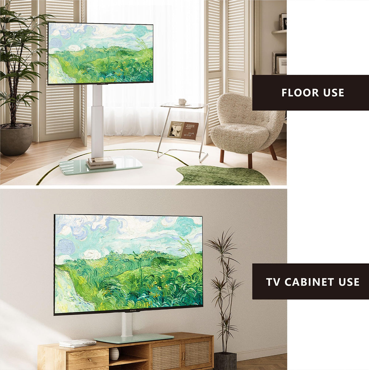 Hidden cable tunnels organize devices for a clean, clutter-free setup.