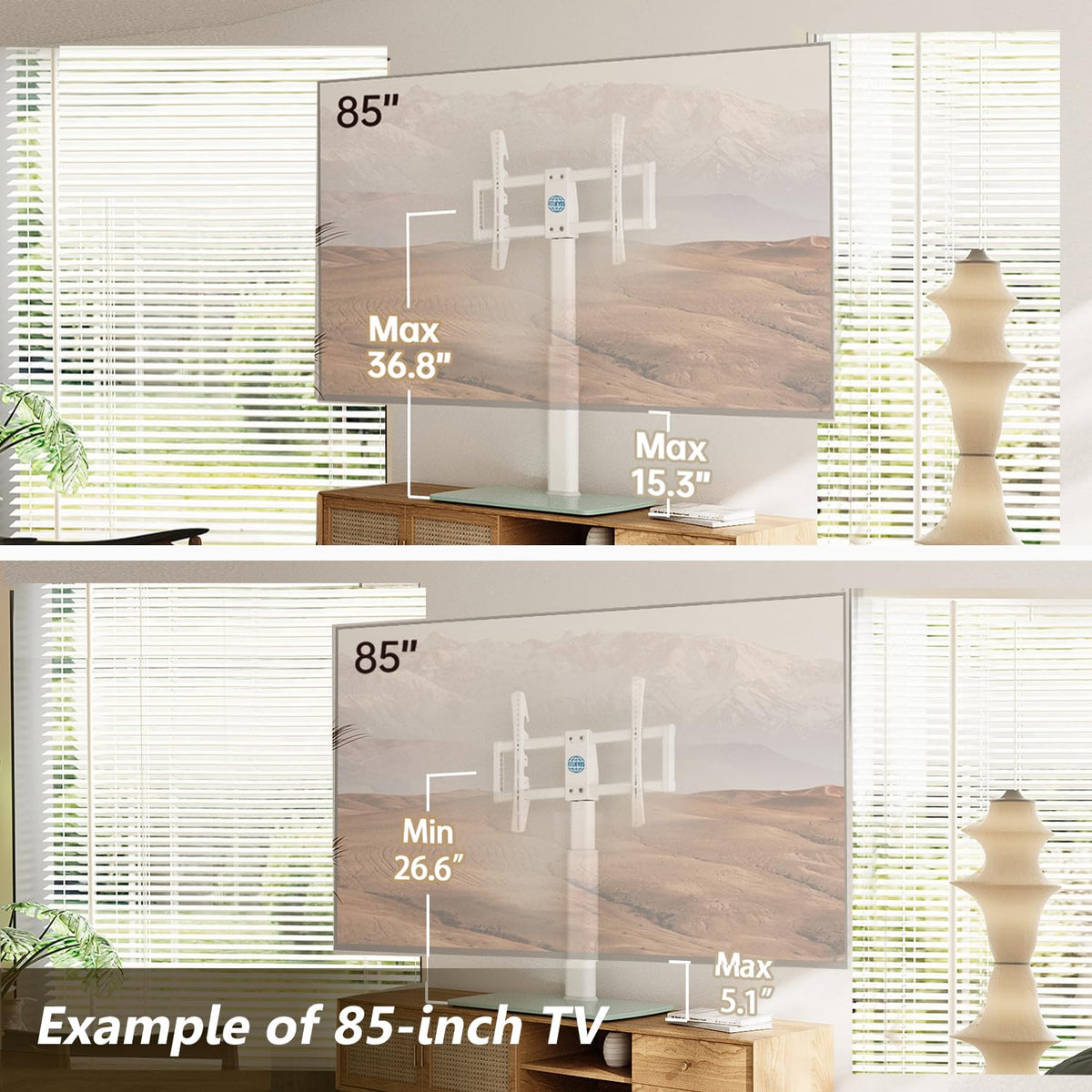 FITUEYES height-adjustment stand adapts from 30.2 to 43.2 inches.
