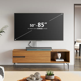 FITUEYES VESA compatible base fits most 50-85 inch TVs up to 110 pounds.