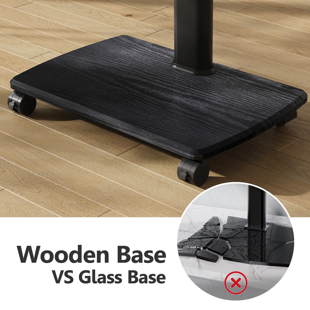 FITUEYES wood base provides stable support for larger displays.