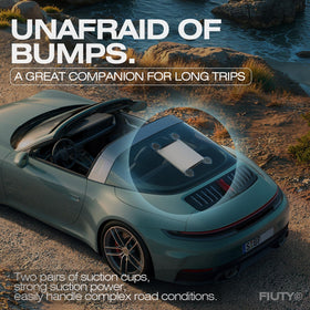 FIUTY Starlink Mini suction cup mount on sunroof shows flexible placement and strong grip.