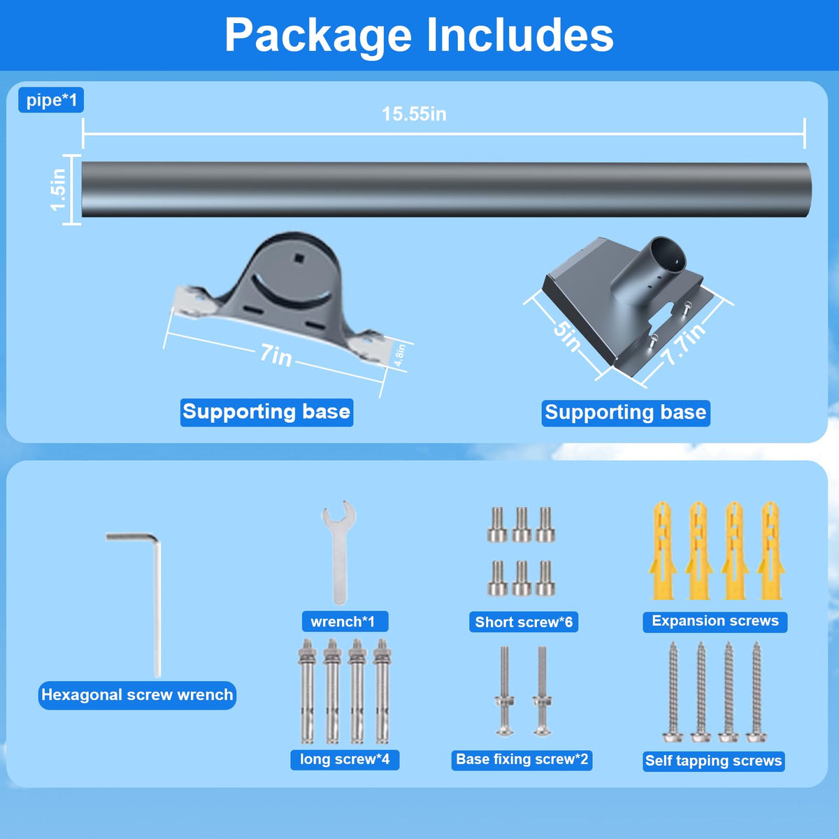 FIUTY organized hardware kit laid out showing included screws and wrench for easy setup