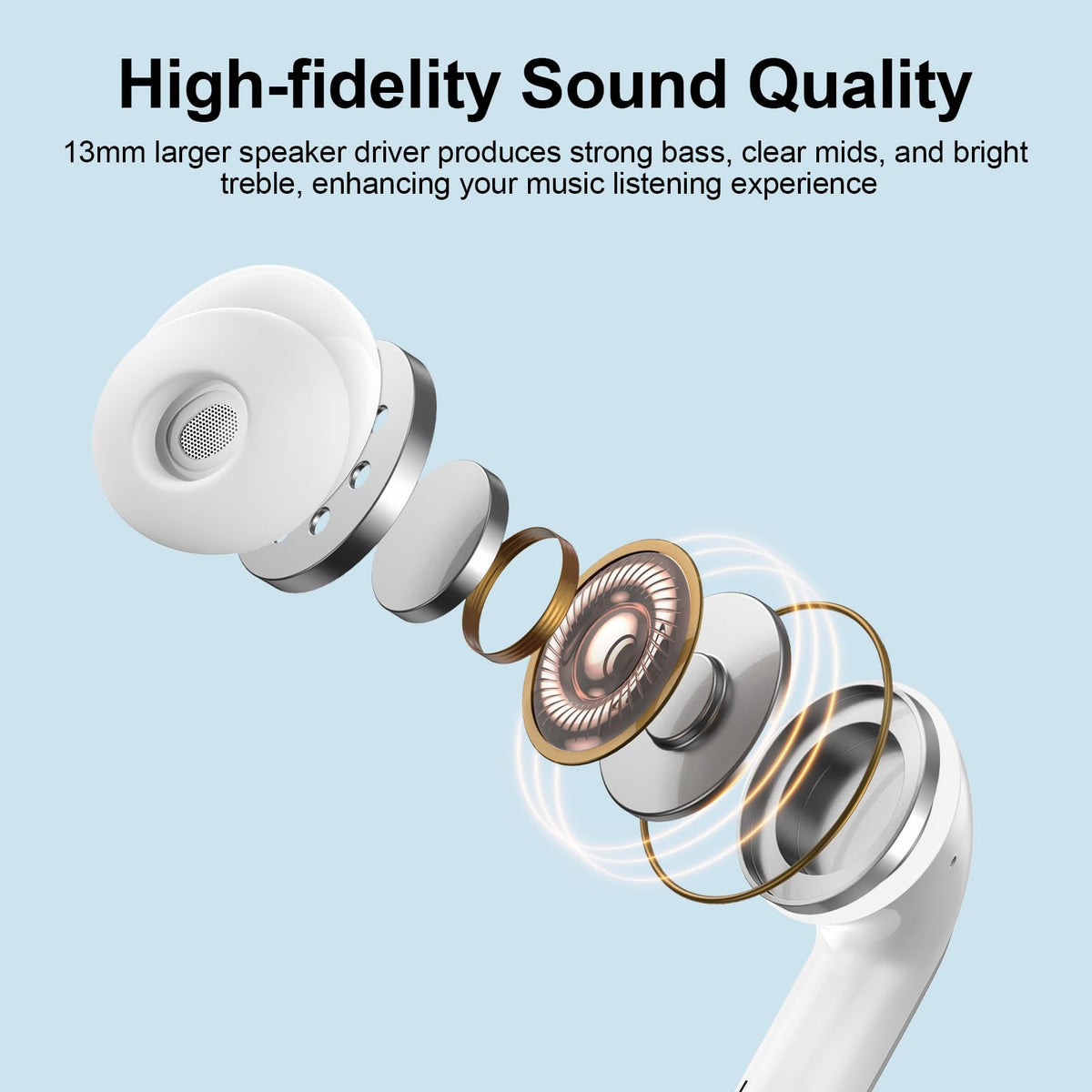 FiveBox Earbuds, Bluetooth 5.3 for stable pairing and clear audio.