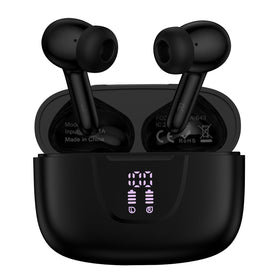 FiveBox wireless earbuds demonstrate universal compatibility with Samsung and iPhone devices.