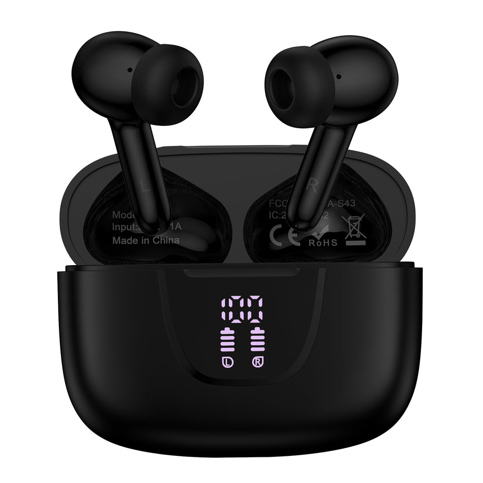 FiveBox wireless earbuds demonstrate universal compatibility with Samsung and iPhone devices.