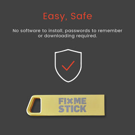 FixMeStick Gold in use on a laptop surface to protect devices