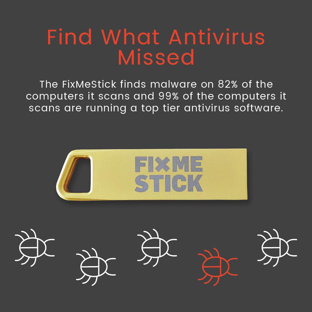FixMeStick Gold scan interface displayed on screen with threat detection