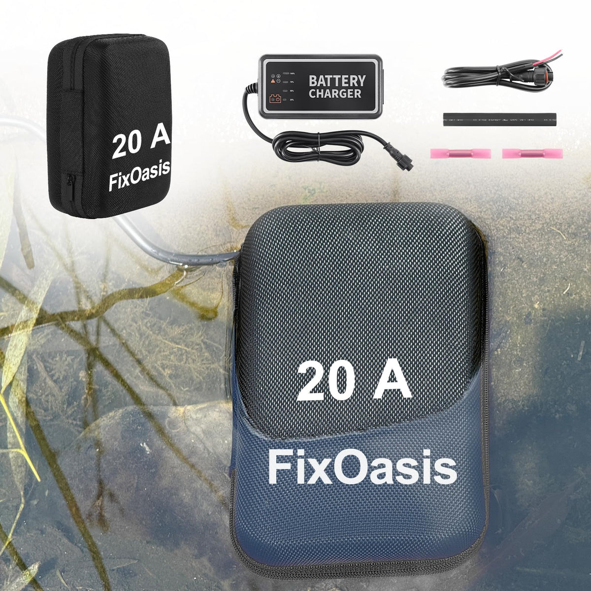 FixOasis 12V 20Ah battery kit powers a fish finder on a kayak.