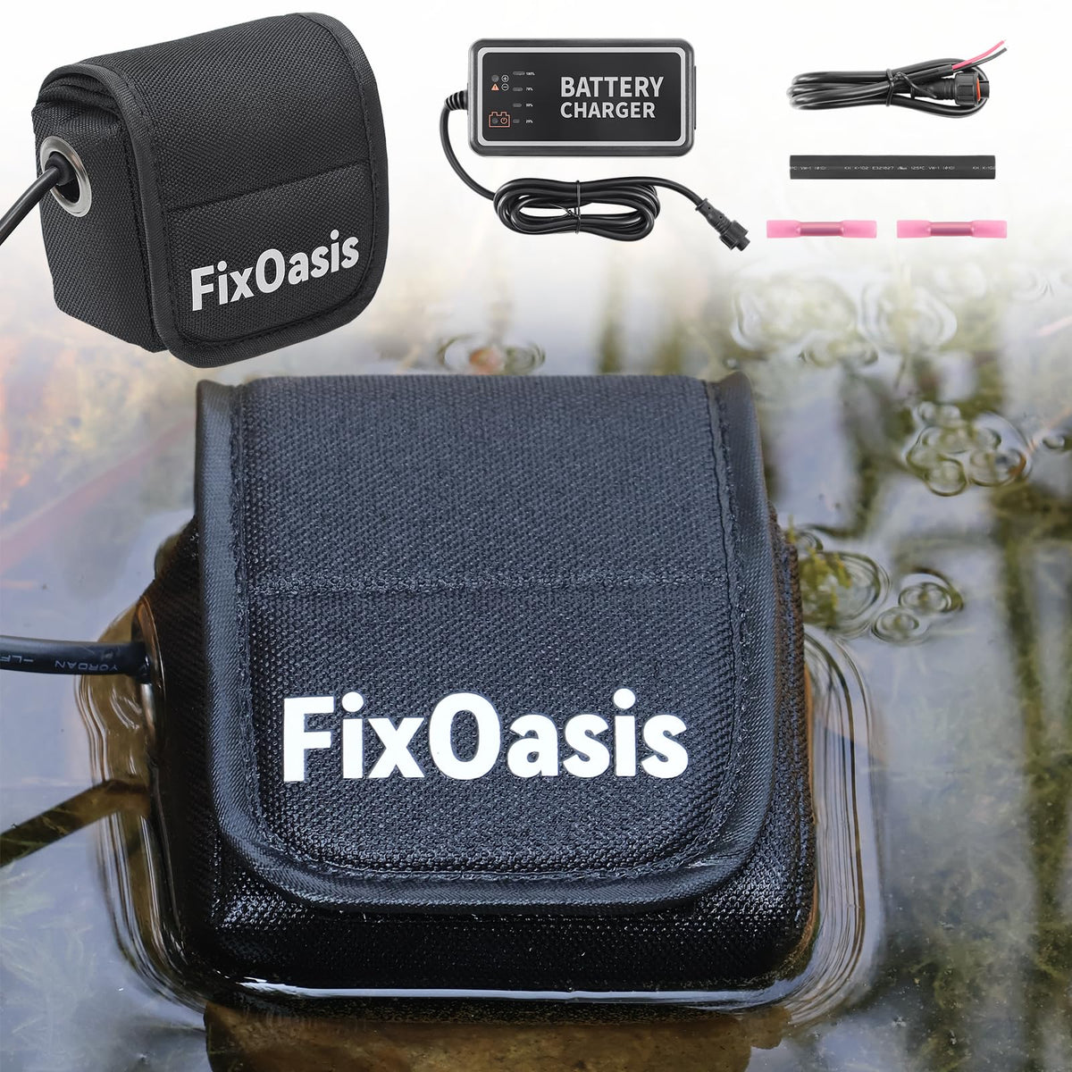 FixOasis 12V fish finder battery kit powering gear on the water