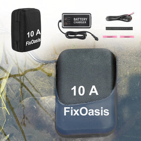 FixOasis 12V 10Ah battery front view for kayak electronics and portability