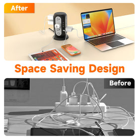 FIYQVXK four-sided tower design reduces crowding, keeps outlets accessible.