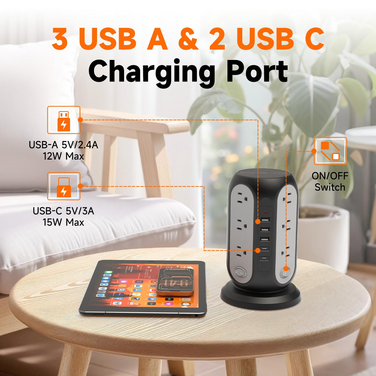 FIYQVXK USB-C ports provide fast charging for laptops and phones at the desk.