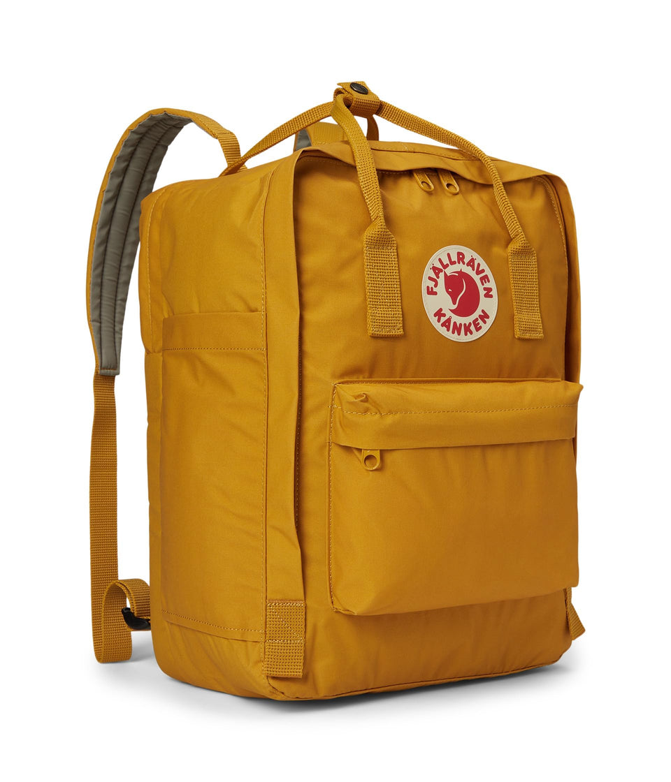 Fjällräven Kanken Laptop 15 Ochre front view showing organized main storage for daily commute