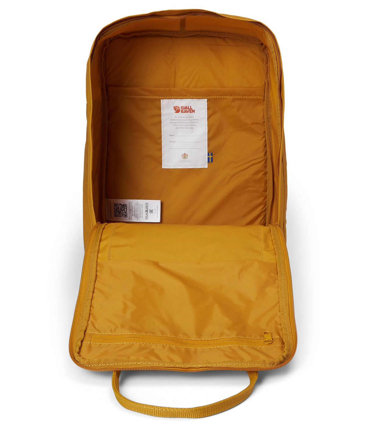 Fjällräven Kanken Laptop 15 Ochre main compartment keeps items secure