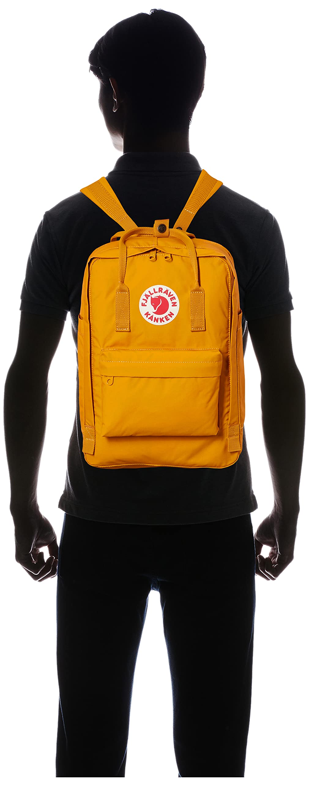Fjällräven Kanken Laptop 15 Ochre top view highlighting quick-access pockets for essentials