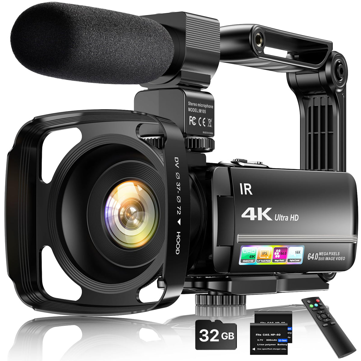FJFJOPK 4K video camera front view for on-the-go vlogging and crisp footage.