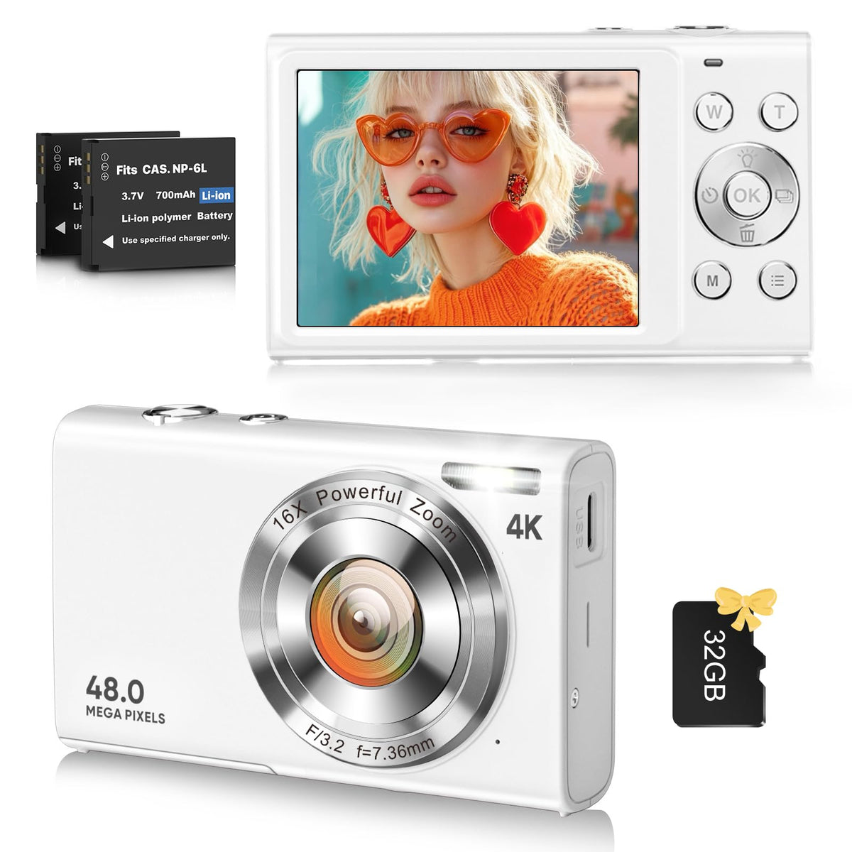 FJFJOPK digital camera front view highlights 4K video capability for creators.