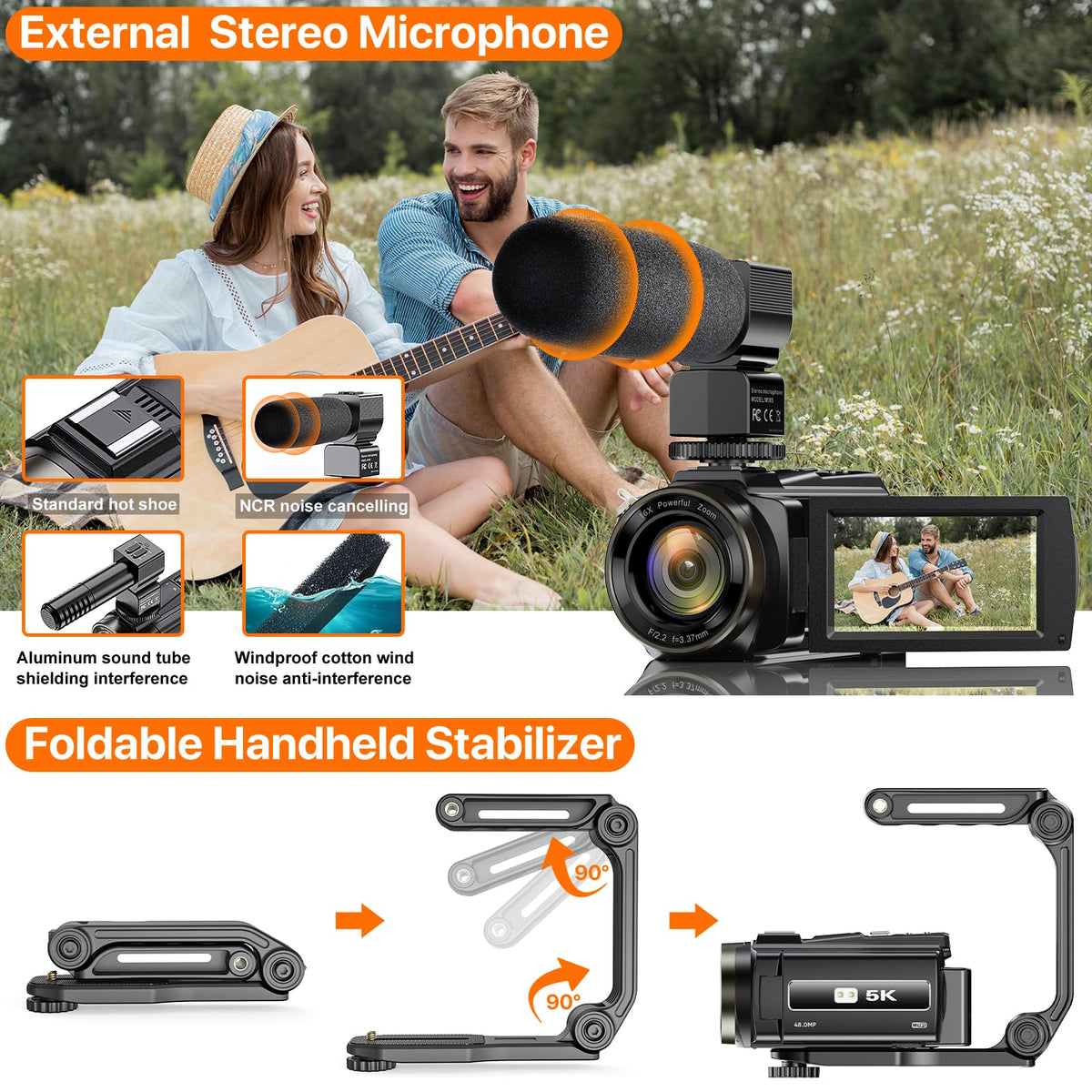 FJFJOPK camcorder demonstrates wifi transfer and infrared night vision for low-light shoots.