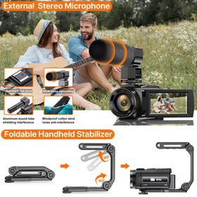 FJFJOPK camcorder demonstrates wifi transfer and infrared night vision for low-light shoots.