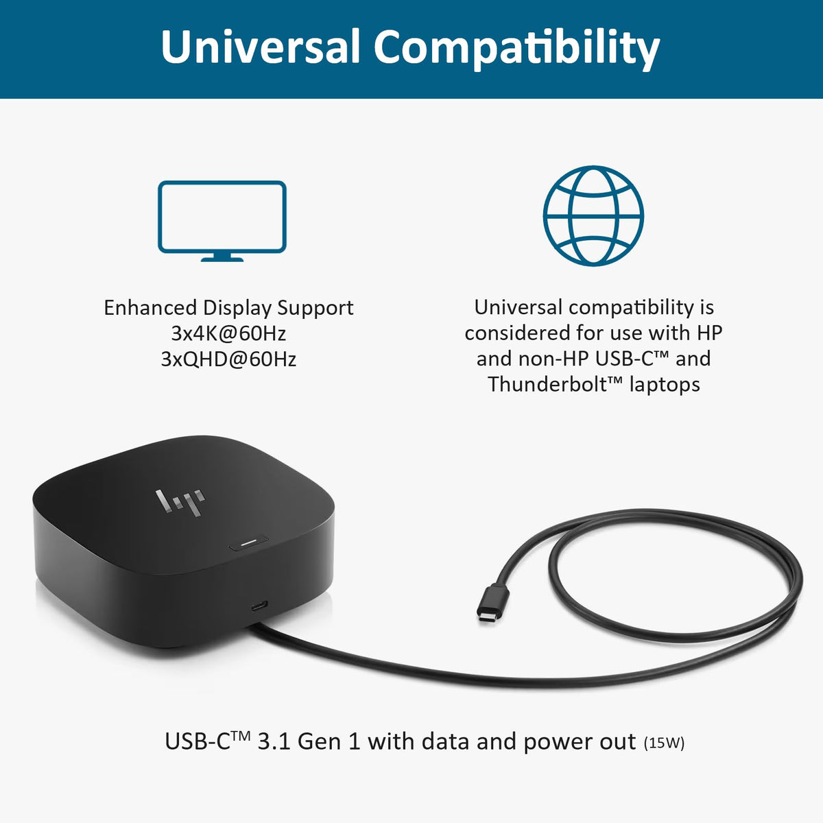 FKA HP G5 dock connected with 120W power delivery for laptops