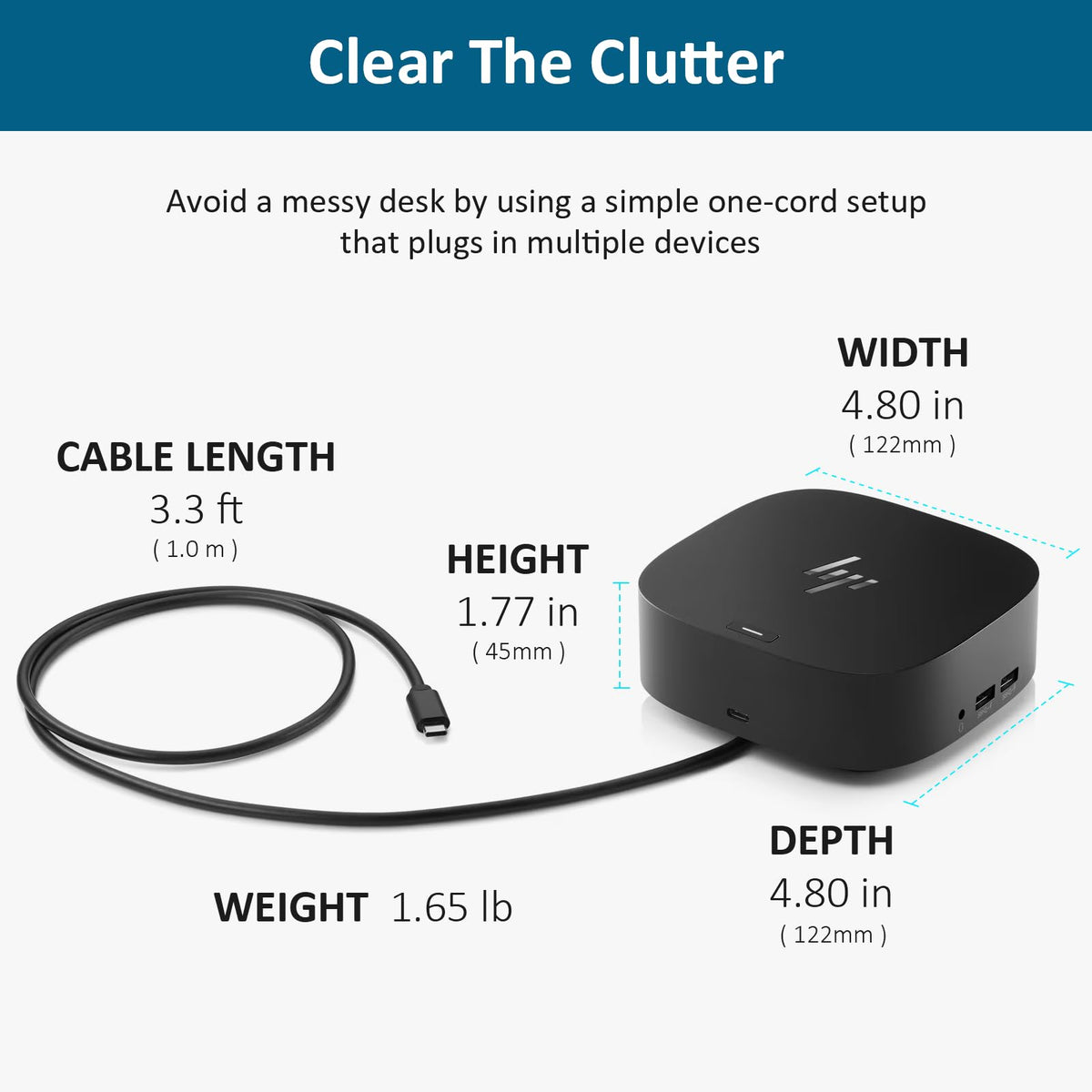 FKA HP G5 dock shows HDMI and DP cables included for quick setup