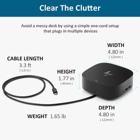 FKA HP G5 dock shows HDMI and DP cables included for quick setup