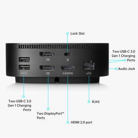FKA HP G5 dock side profile showing compact footprint on a desk
