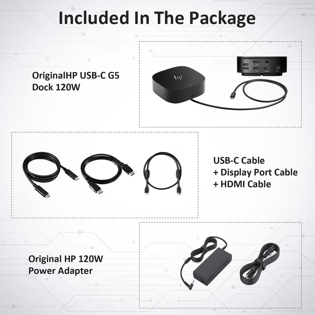FKAfusiontech HP G5 Dock 120W adapter powers laptops efficiently.