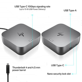 FKAfusiontech HP Thunderbolt 4 Ultra 100W Dock in use with dual monitors for multitasking