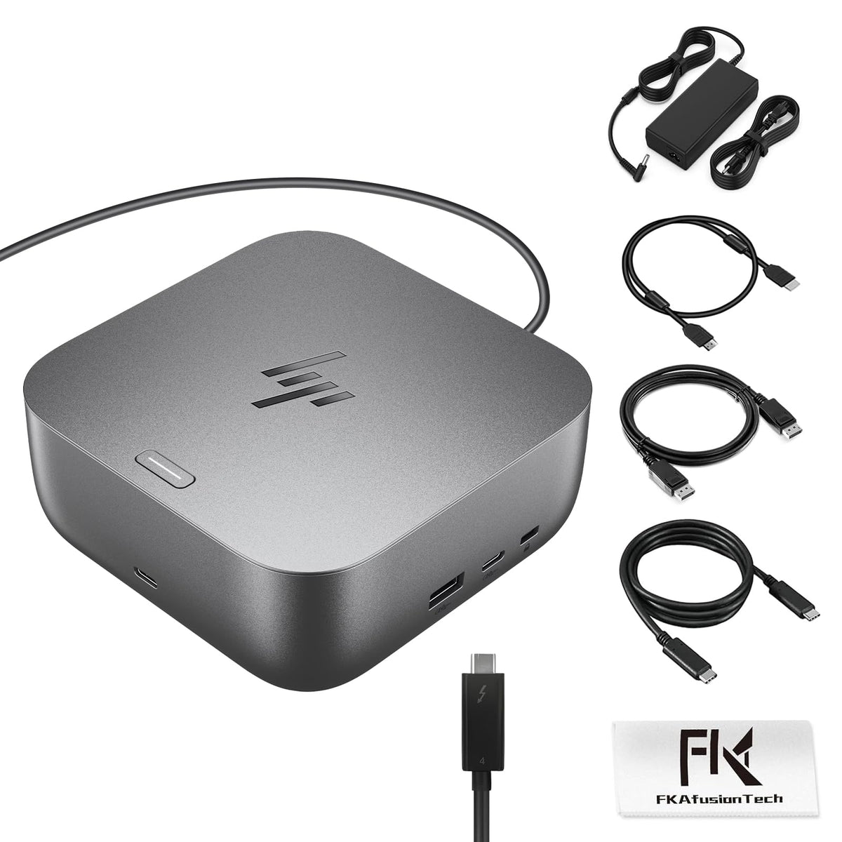 FKAfusiontech HP Thunderbolt 4 Ultra 100W Dock top view showing dual-monitor readiness and charging capability