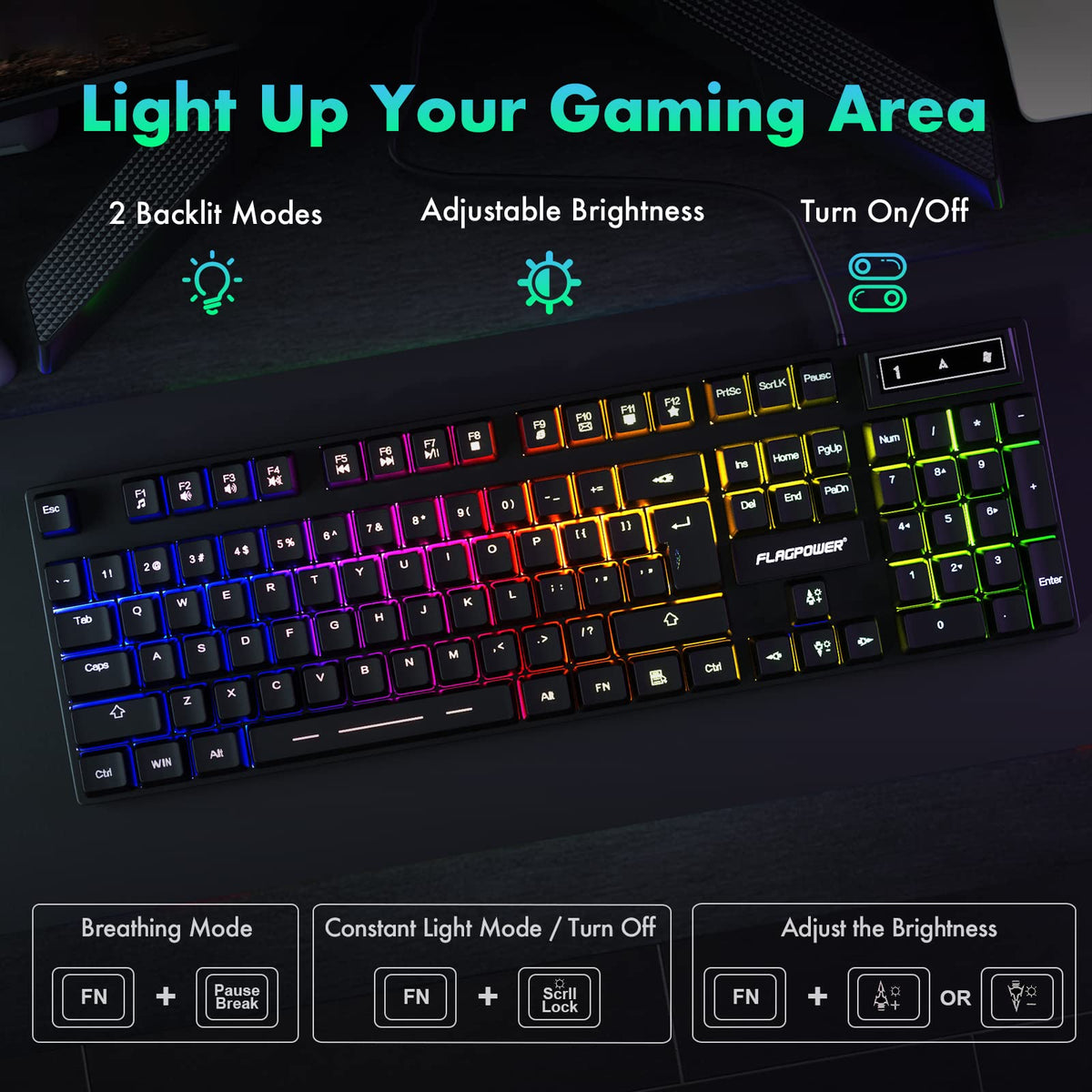FLAGPOWER breathing mouse with circular LEDs for smooth, responsive control.