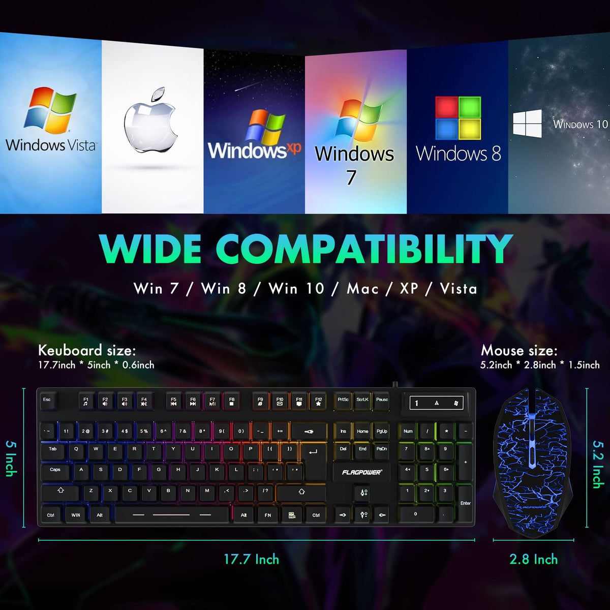 FLAGPOWER combo is ready for PC or laptop setups for work or play.