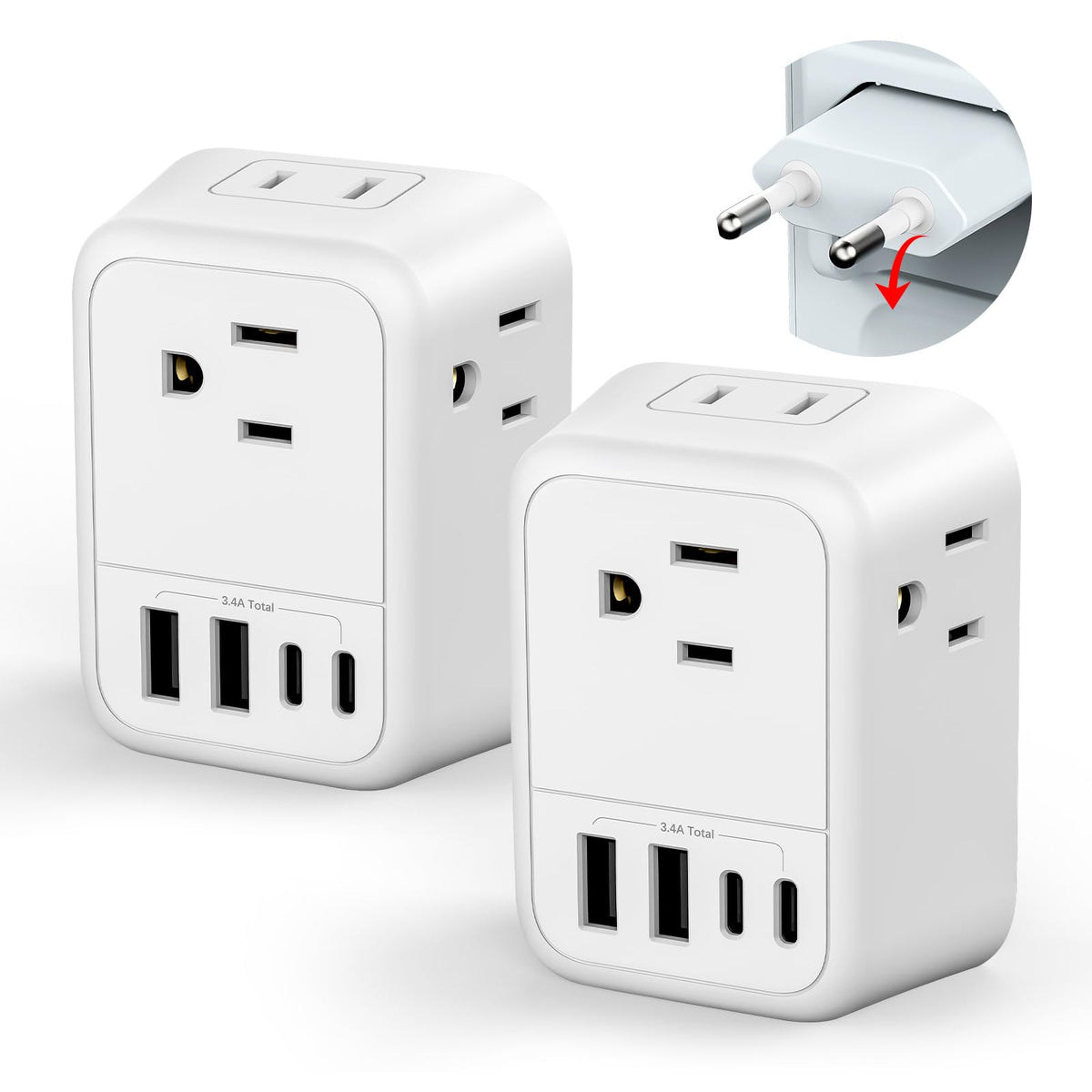 FlashSonic 2-pack European travel plug adapter in compact case for easy packing.