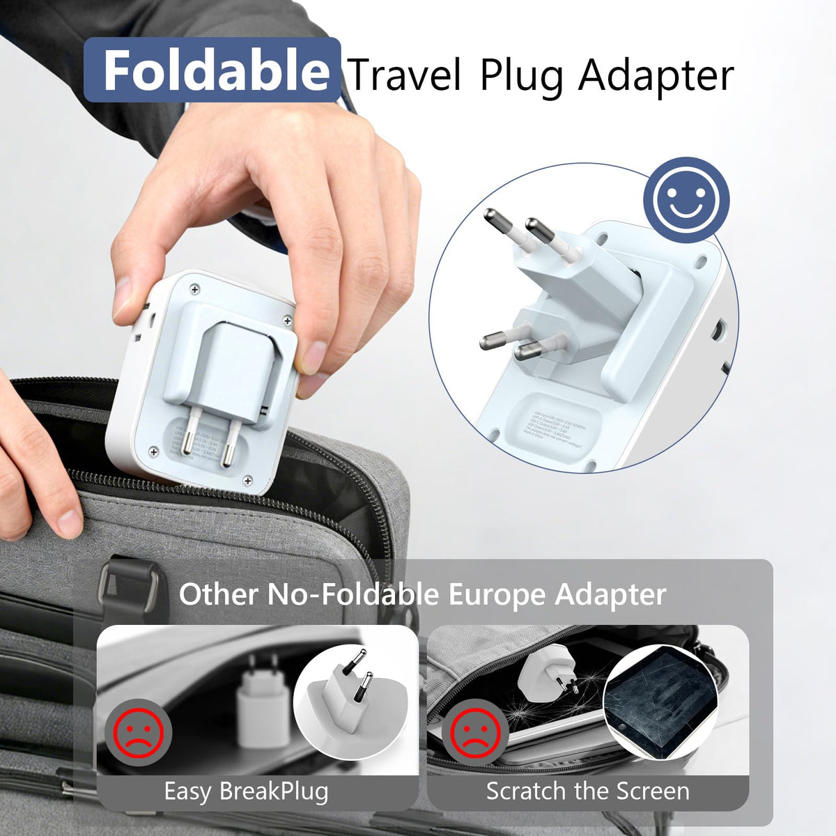 FlashSonic foldable travel adapter showing its slim, space-saving design.