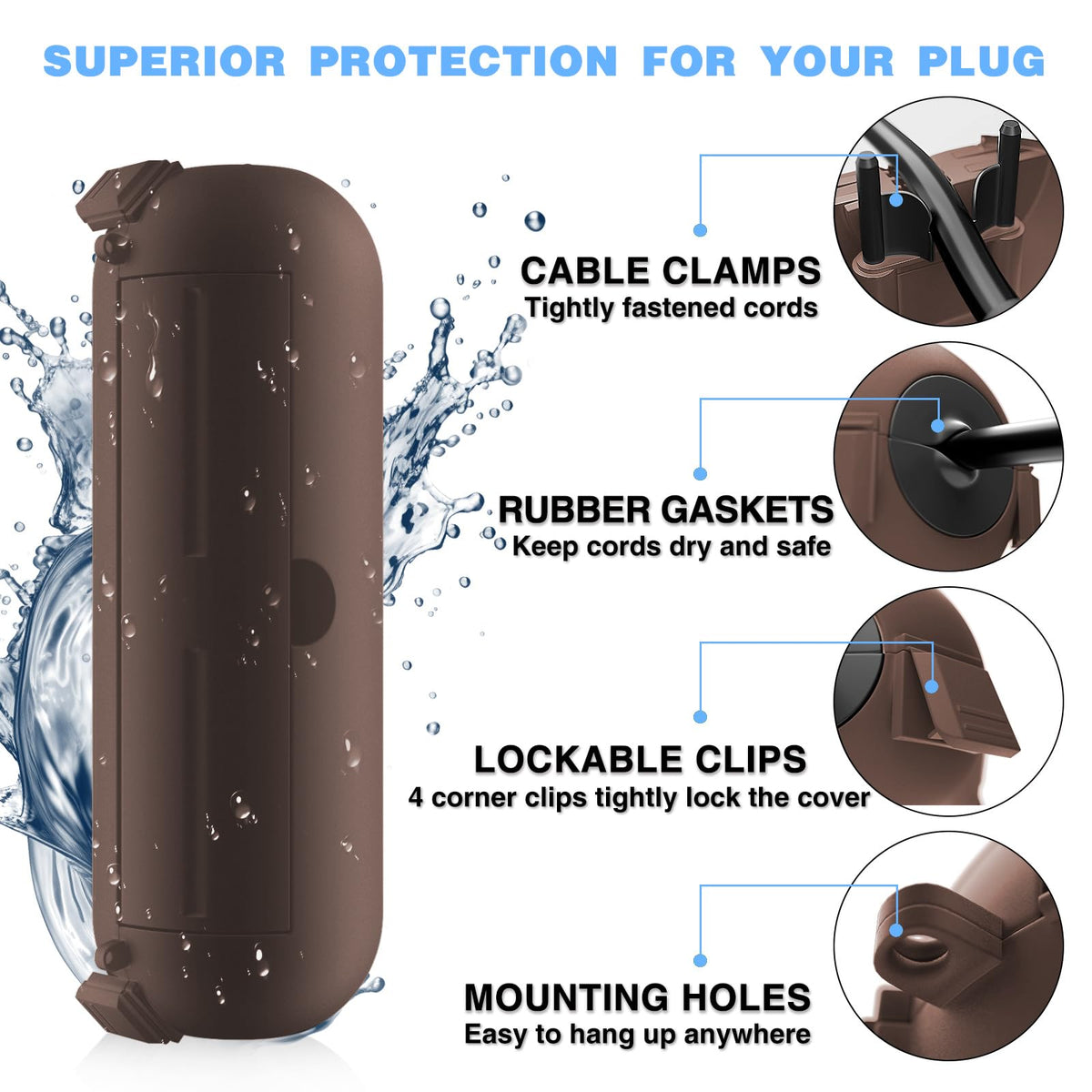Flemoon included clamps simplify securing cables outdoors.
