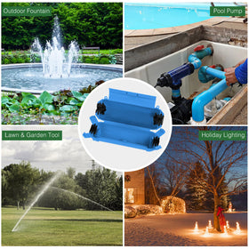 Flemoon safety box protects pool pumps and cameras from moisture with blue design.