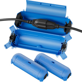 Flemoon outdoor extension cord cover showing a compact blue box for weatherproof protection.