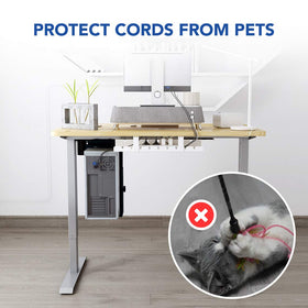 FLEXISPOT ventilated cable tray highlights open design reducing clutter.