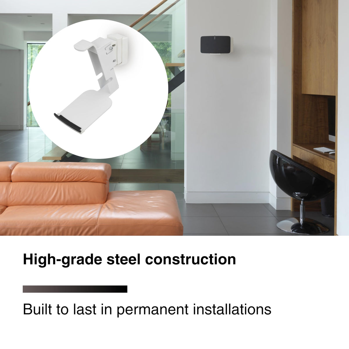 Flexson Wall Mount for Sonos Five White high-grade steel supports sturdy mounting.