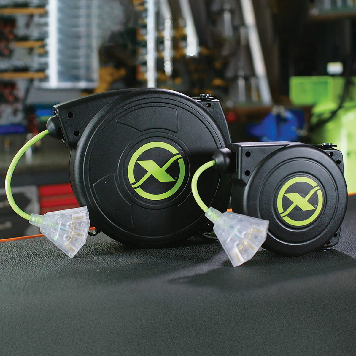 Flexzilla 50 ft reel suitable for indoor dry locations.