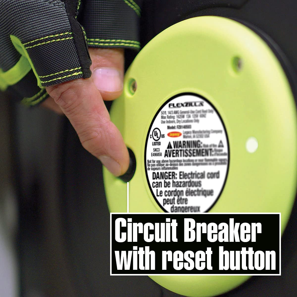 Flexzilla ZillaGreen housing protects the cord when not in use.