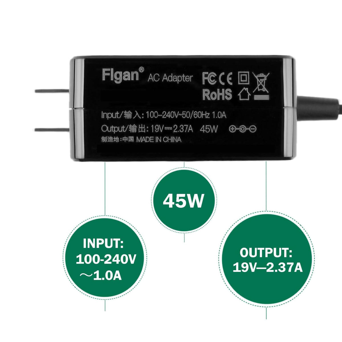 FLGAN 45W Asus charger packaging suited for travel